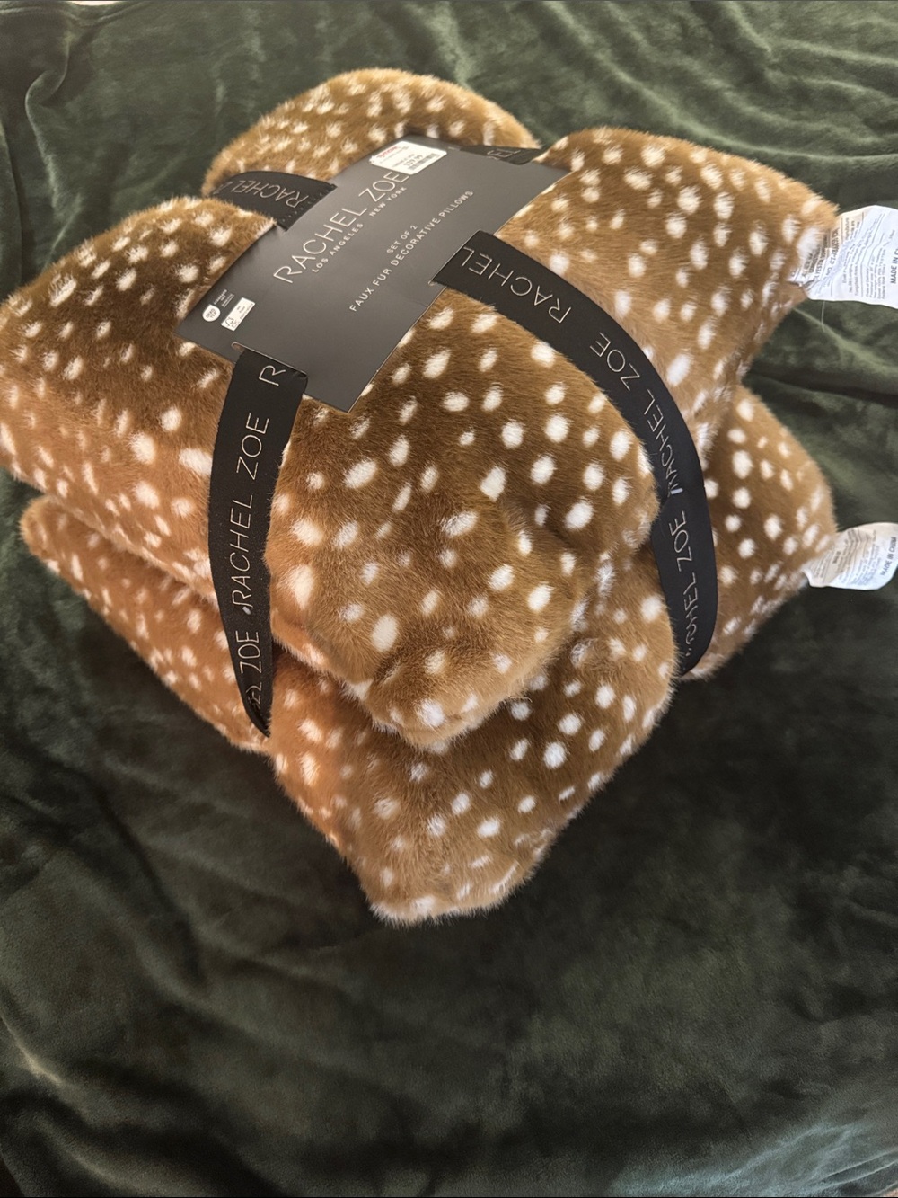 NWT Rachel Zoe Faux Fur Deer Fawn Decorative Pillow Set